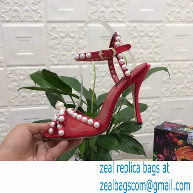 Dolce  &  Gabbana Heel 10.5cm Satin Sandals Red with Pearl Application 2021